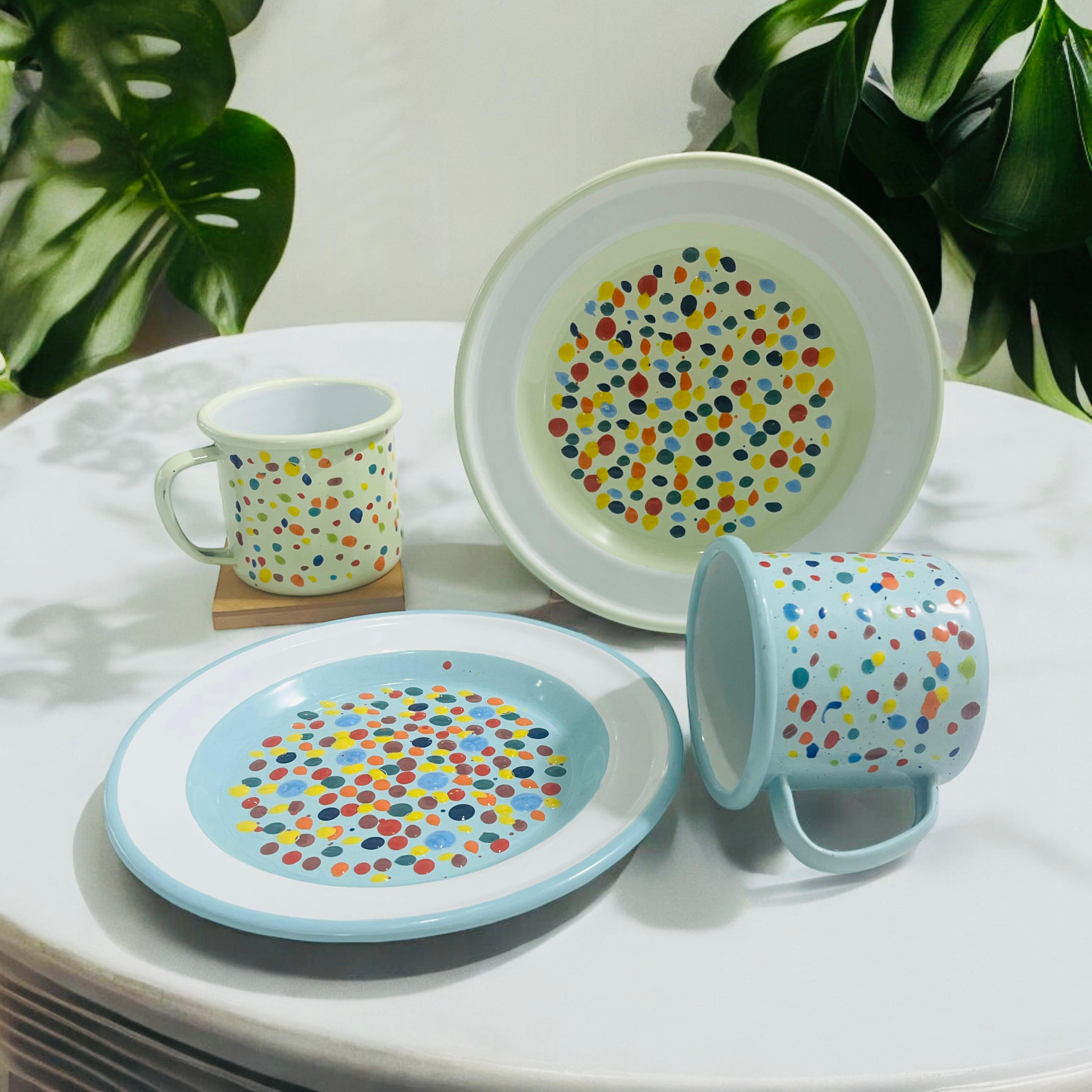 GEMS ENAMEL MUGS AND PLATES SET IN A GIFT BOX