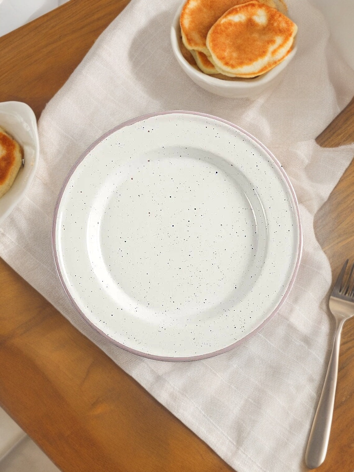 Blush speckled enamel plate